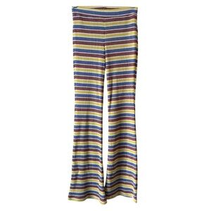 ZARA Y2K Ribbed Knit Pants Boho Flare Multicolor Striped Elastic Waist Size S
